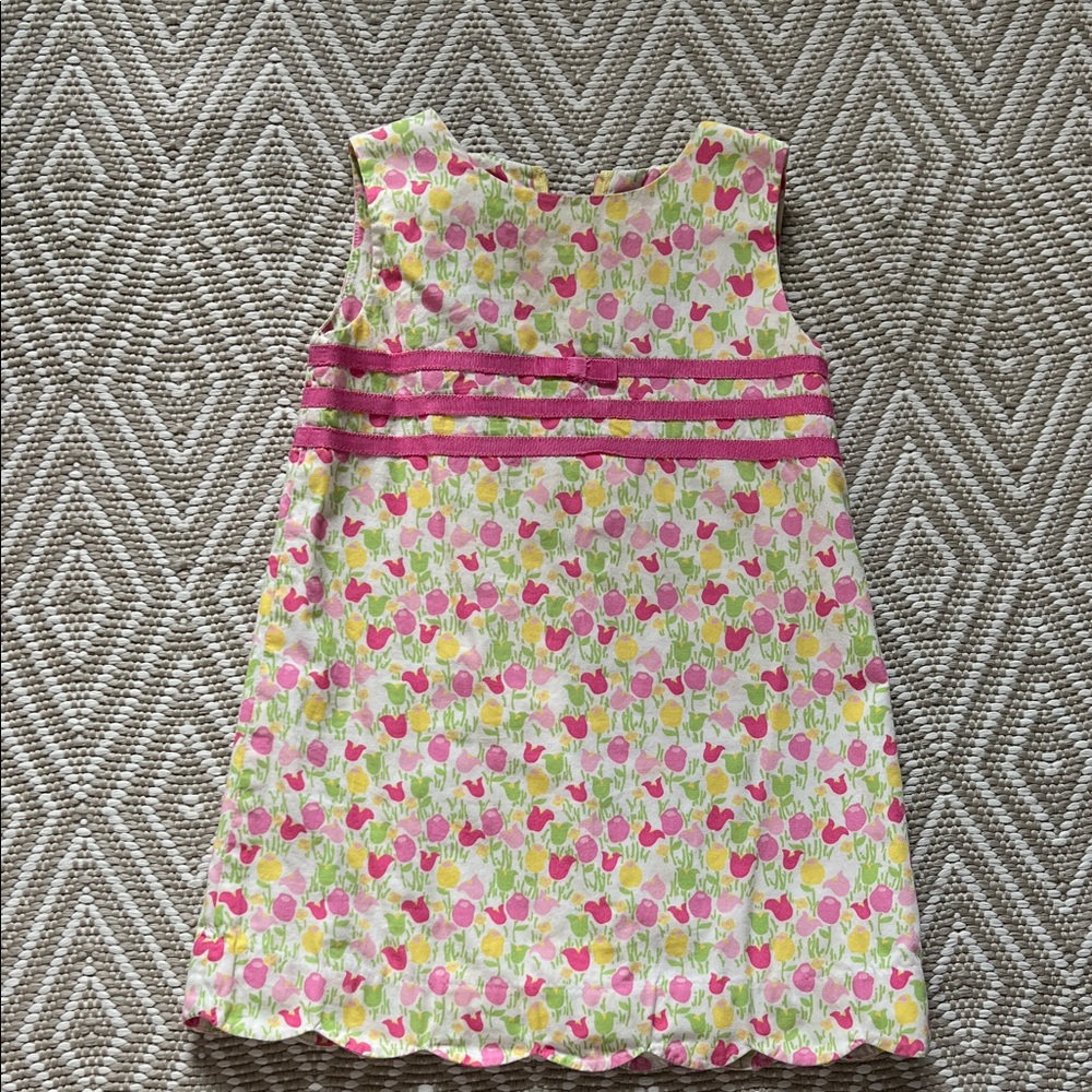 Vintage Lily Pulitzer Floral Sleeveless Dress with Pink & Yellow Tulips.